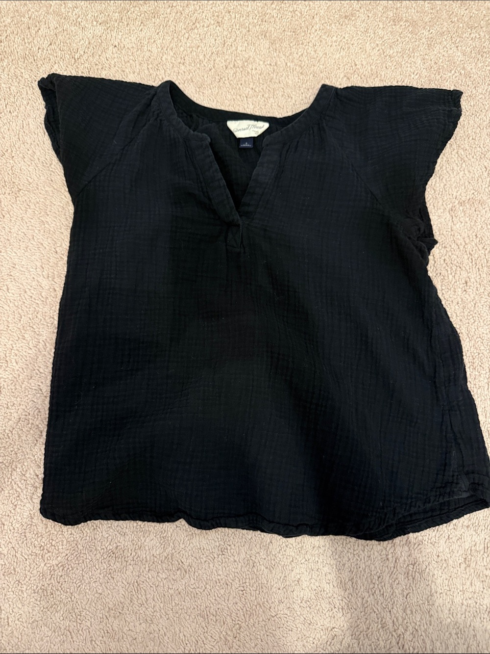 Universal Thread Black V-Neck Short Sleeve Gauze Top